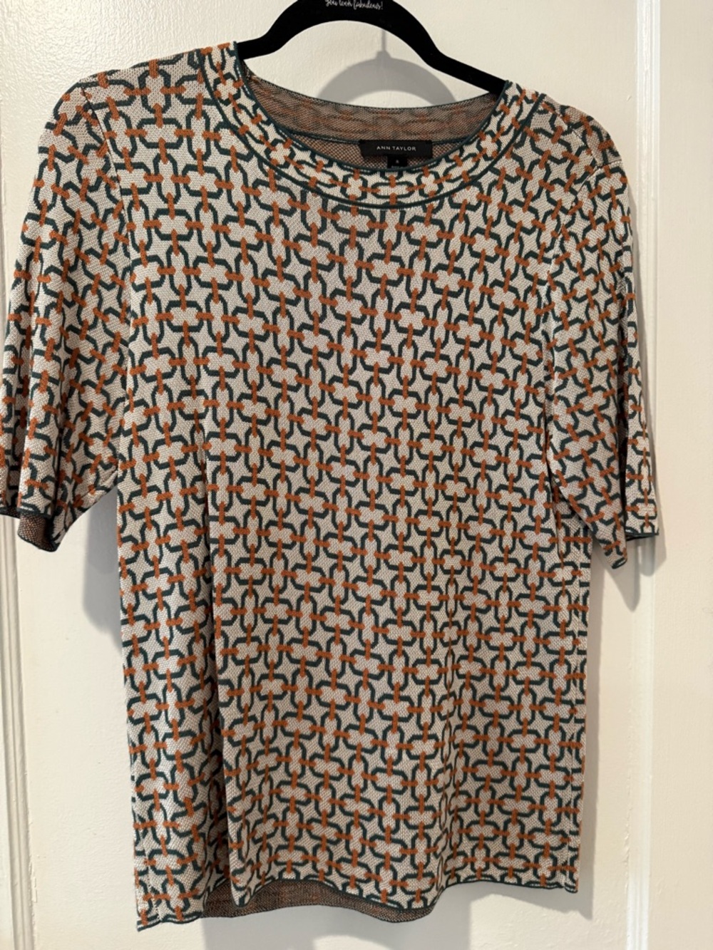 Ann Taylor Geometric Knit Top in Cream, Rust & Teal Medium NWOT